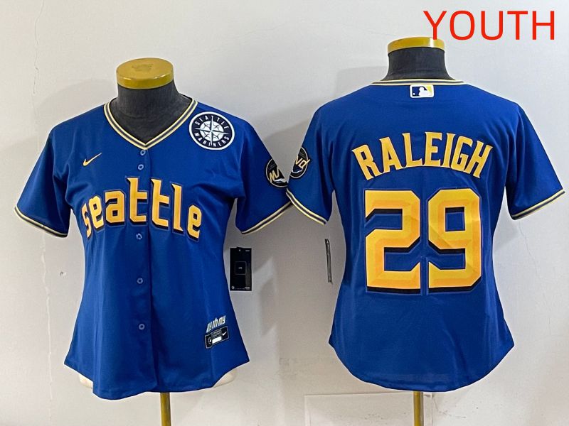 Youth 2025 Seattle Mariners #29 Raleigh Blue City Edition Nike MLB Jersey style 8->youth mlb jersey->Youth Jersey